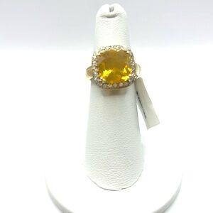 JTV Gold and Yellow Quartz Gemstone Halo Ring Size 6